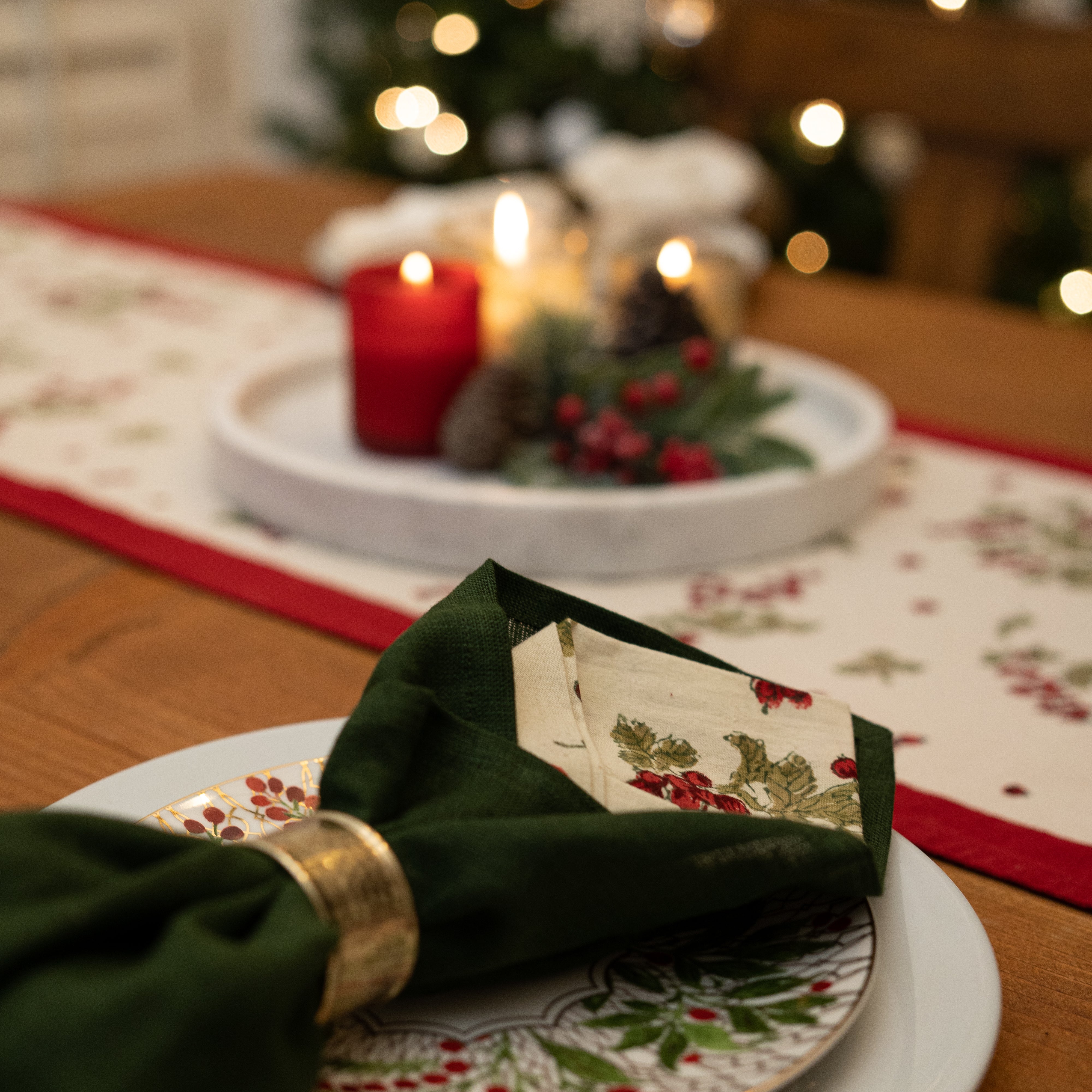 Palma Handwoven Linen Forest Green Napkins 20x20 - Set of 4