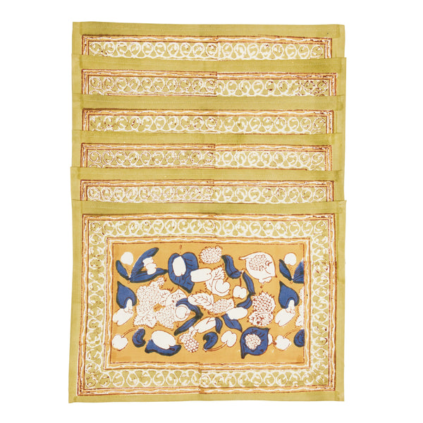 Forest Harvest Placemats Mustard & Blue, Set of 6