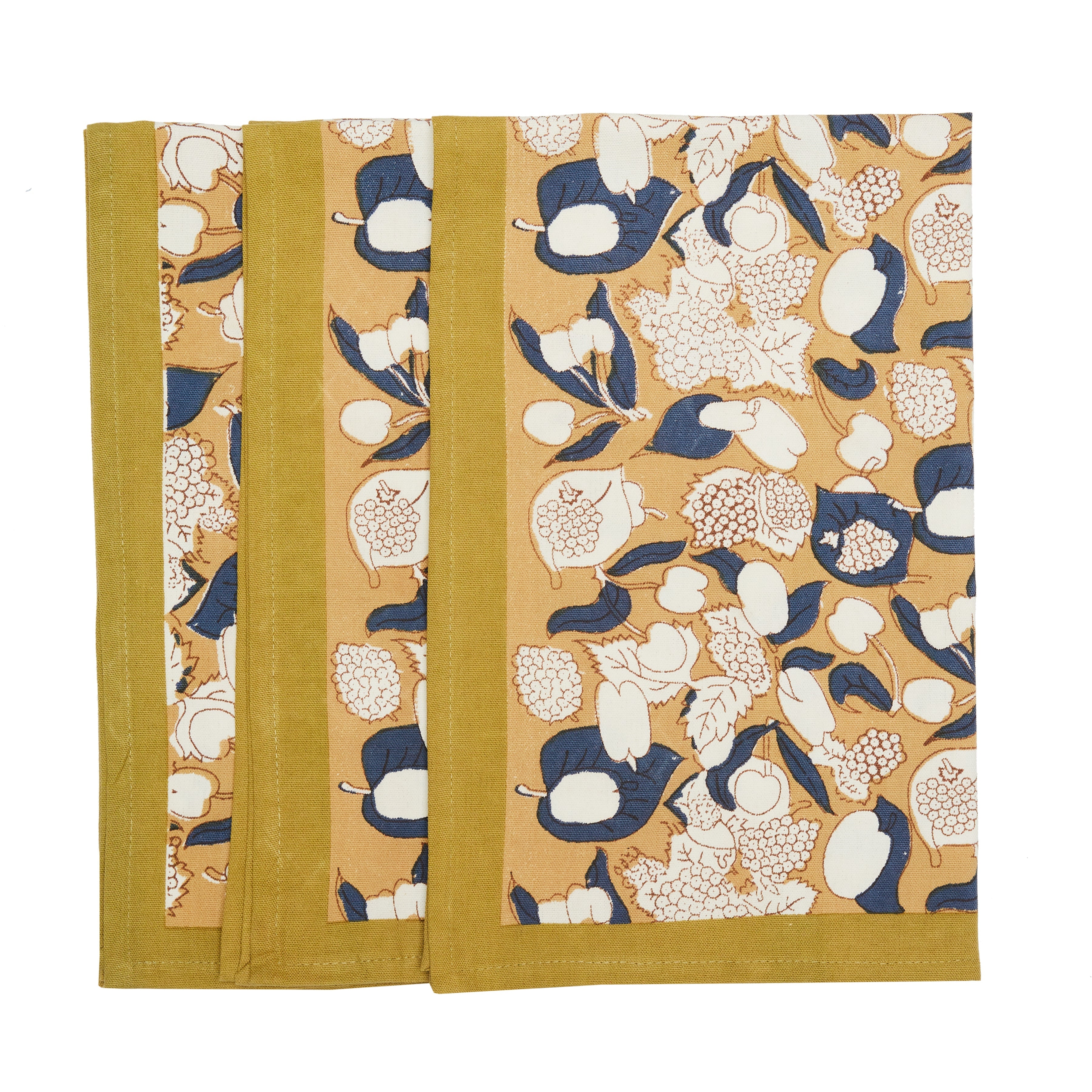 Forest Harvest Tea Towels Mustard & Blue, Set of 3