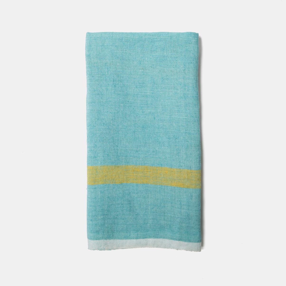 Laundered Linen Kitchen Towels Aqua & Lime, Set of 2