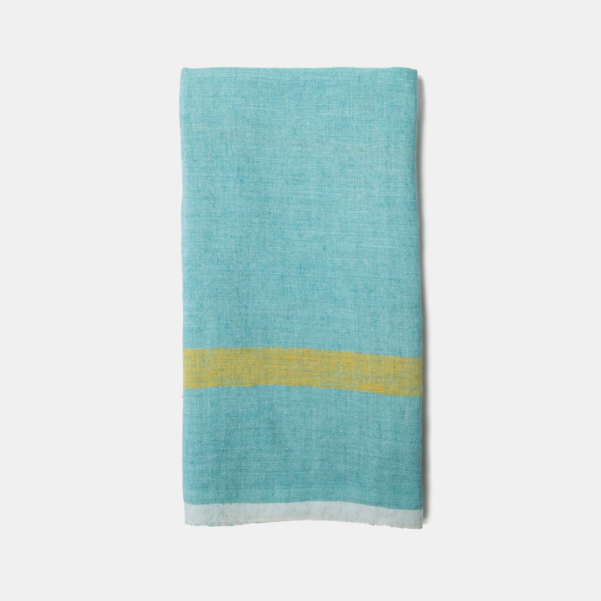 Laundered Linen Kitchen Towels Aqua & Lime, Set of 2
