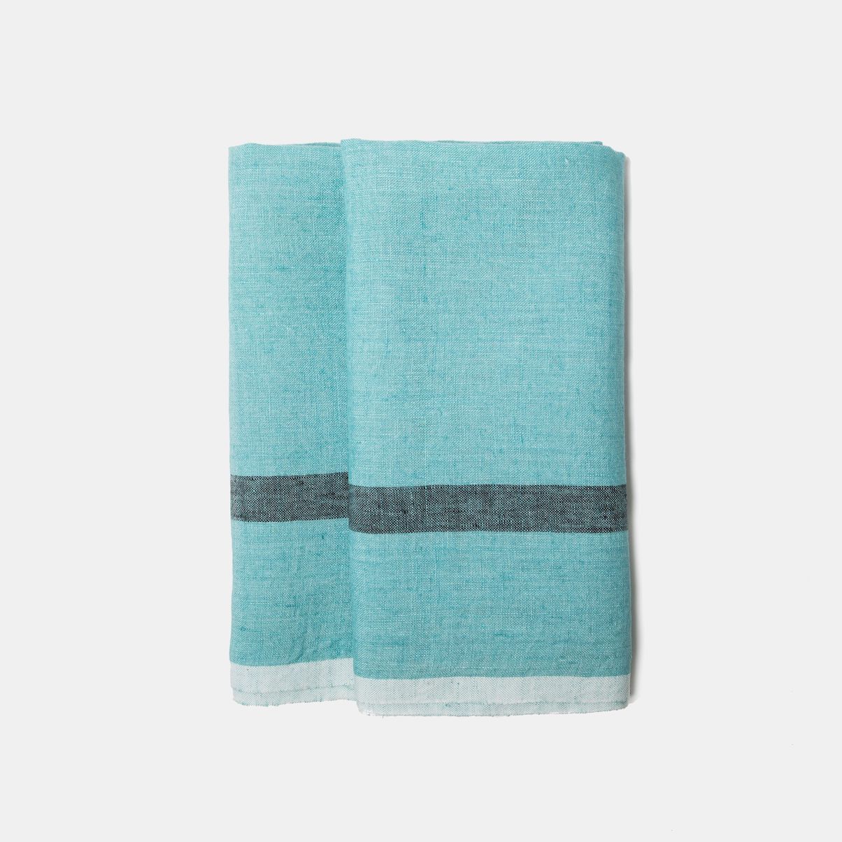 Caravan Laundered Linen Towels - Set of 2 - Aqua/Charcoal