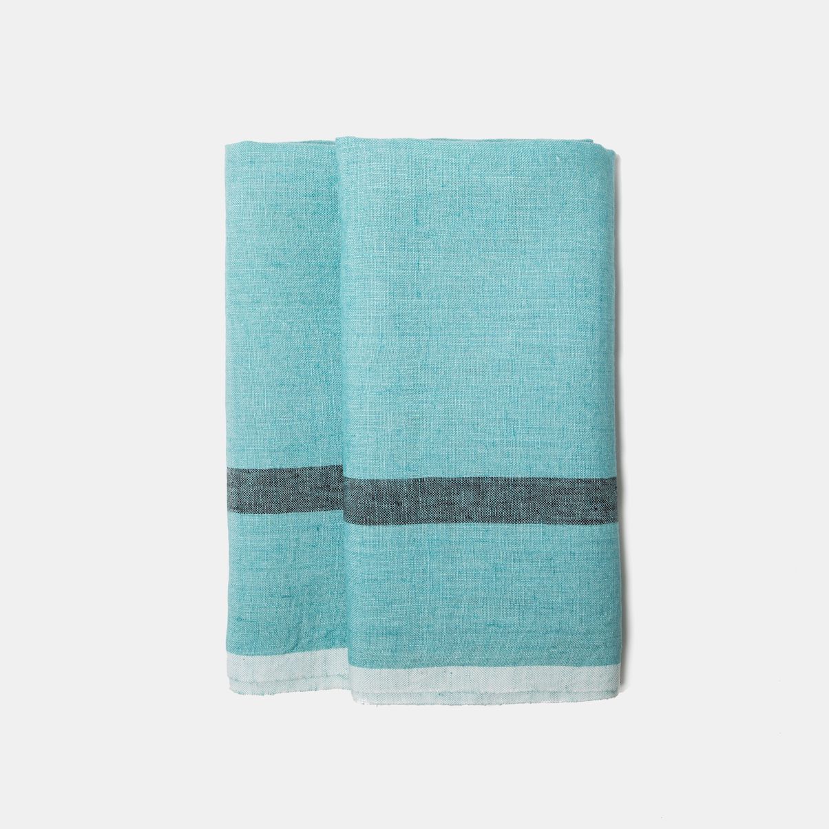 Laundered Linen Kitchen Towels Aqua & Charcoal, Set of 2